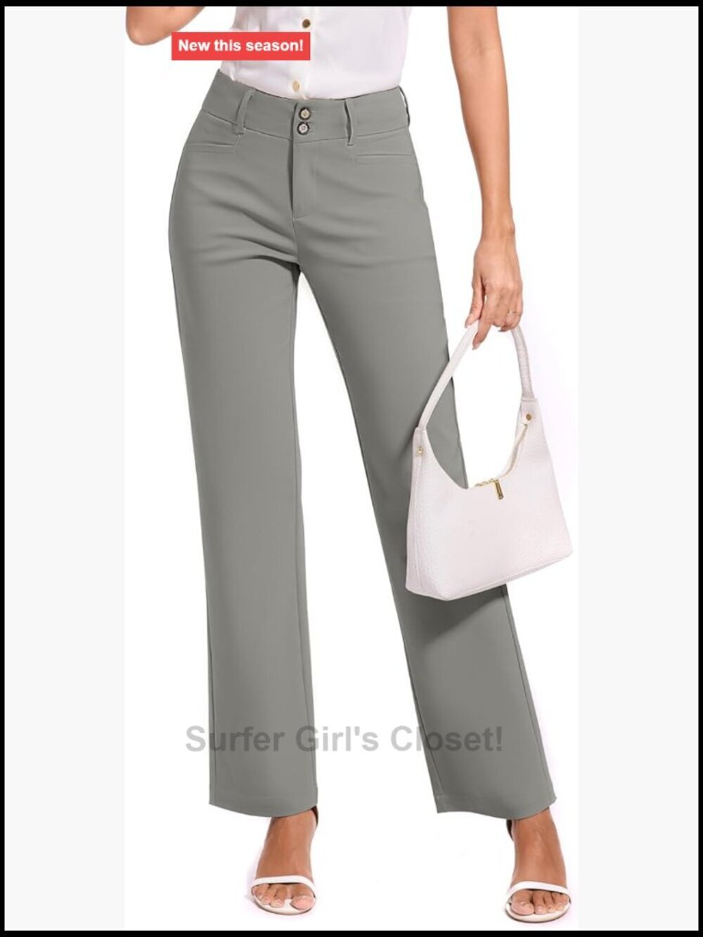 Women's High Rise Straight Leg Dress Pants with Pockets Wear to Work Trousers